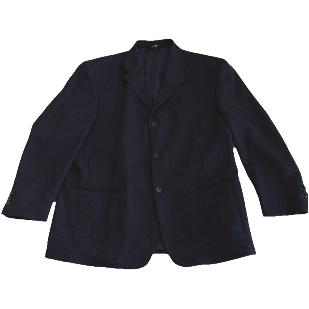 Mens Claiborne Navy 100% Wool Suit Jacket Stretch Tone On Tone Blazer Size 42S